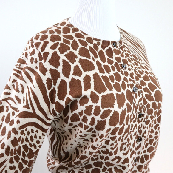 Ann Taylor Size L Cotton Animal Print Ann Cardigan Warm Rosewood - Picture 7 of 10